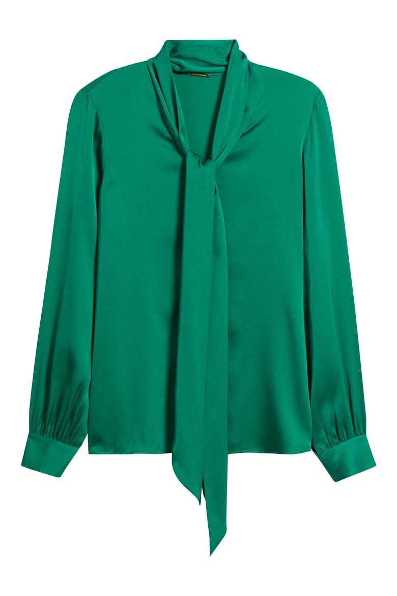 The Nicoletta Tie Neck Silk Stretch Satin Button-Up Shirt, Alternate, color, PARROT GREEN