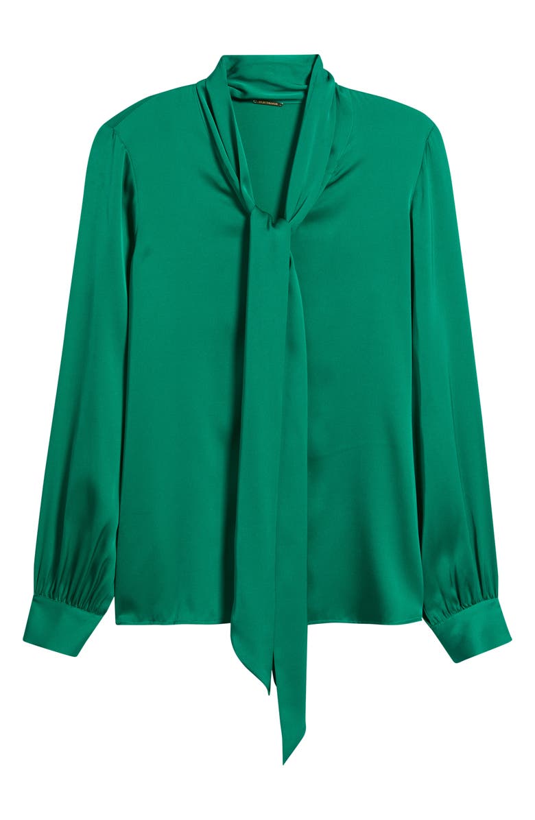 Elie Tahari The Nicoletta Tie Neck Silk Stretch Satin Button-Up Shirt, Alternate, color, Parrot Green