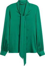 Elie Tahari The Nicoletta Tie Neck Silk Stretch Satin Button-Up Shirt