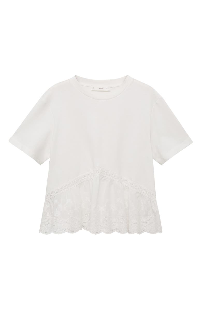MANGO Embroidered Eyelet Hem Cotton T-Shirt, Alternate, color, Off White