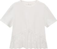 MANGO Embroidered Eyelet Hem Cotton T-Shirt