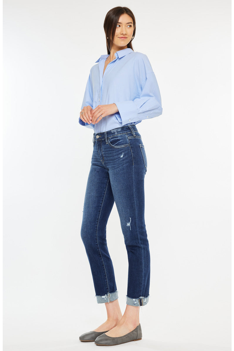 Emely Essentials Mid Rise Slim Straight Leg Jeans, Alternate, color, Dark Wash