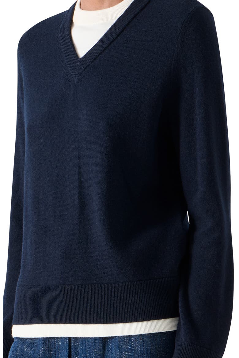 Layered Look Virgin Wool & Cashmere Sweater, Alternate, color, NAVY-CREAM