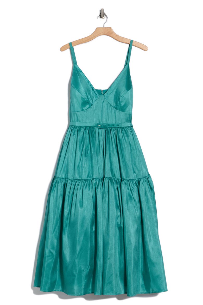 Belted Bustier Tiered Dress, Main, color, TEAL