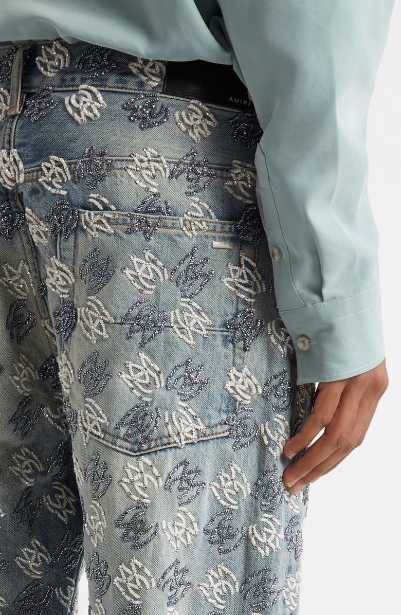 AMIRI Embellished Quad Logo Straight Leg Jeans, Alternate, color, Antique Indigo