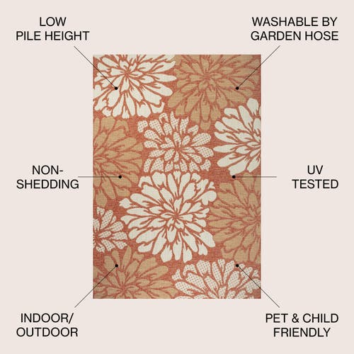 Jonathan Y Zinnia Modern Floral Textured Weave Indoor/outdoor Area Rug In Orange/cream