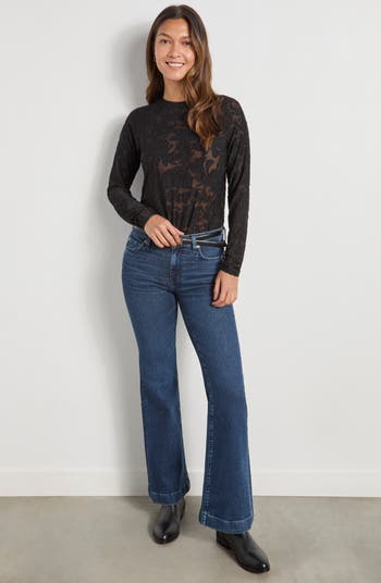 Cece Floral Semisheer Long Sleeve Top