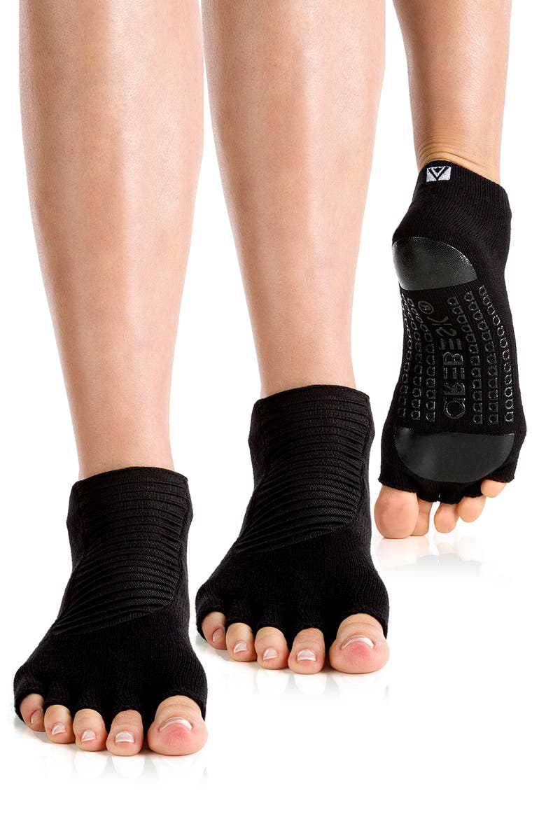 Moto 2-Pack No-Slip Open Toe Socks, Alternate, color, BLACK / BLACK