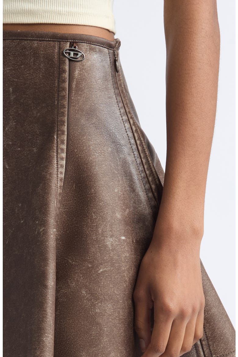 Erina Flared Faux Leather Miniskirt, Alternate, color, CHOCOLATE