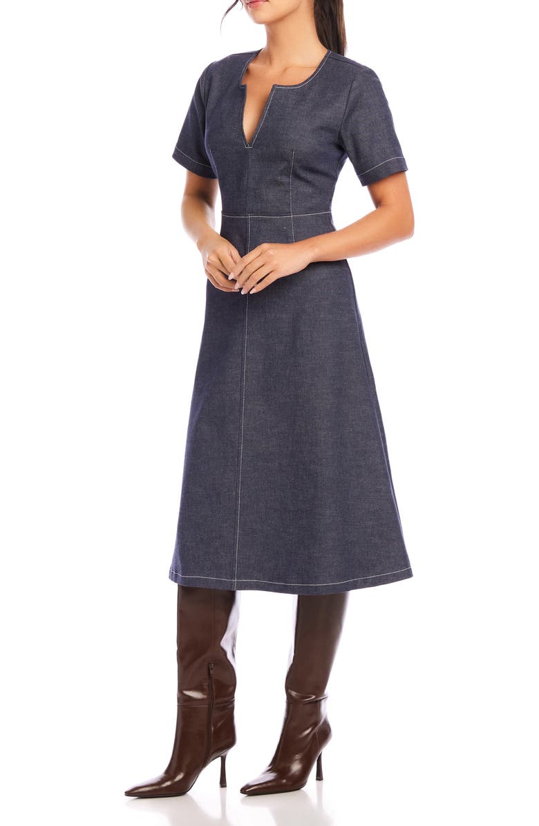 FIFTEEN TWENTY Olivia Contrast Stitch Denim Midi Dress, Alternate, color,