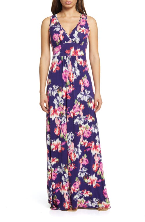Loveappella Abstract Floral Print Sleeveless Jersey Maxi Dress in Eggplant  product