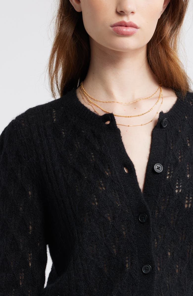 Treasure & Bond Pointelle Ruffle Edge Cardigan, Alternate, color, Black