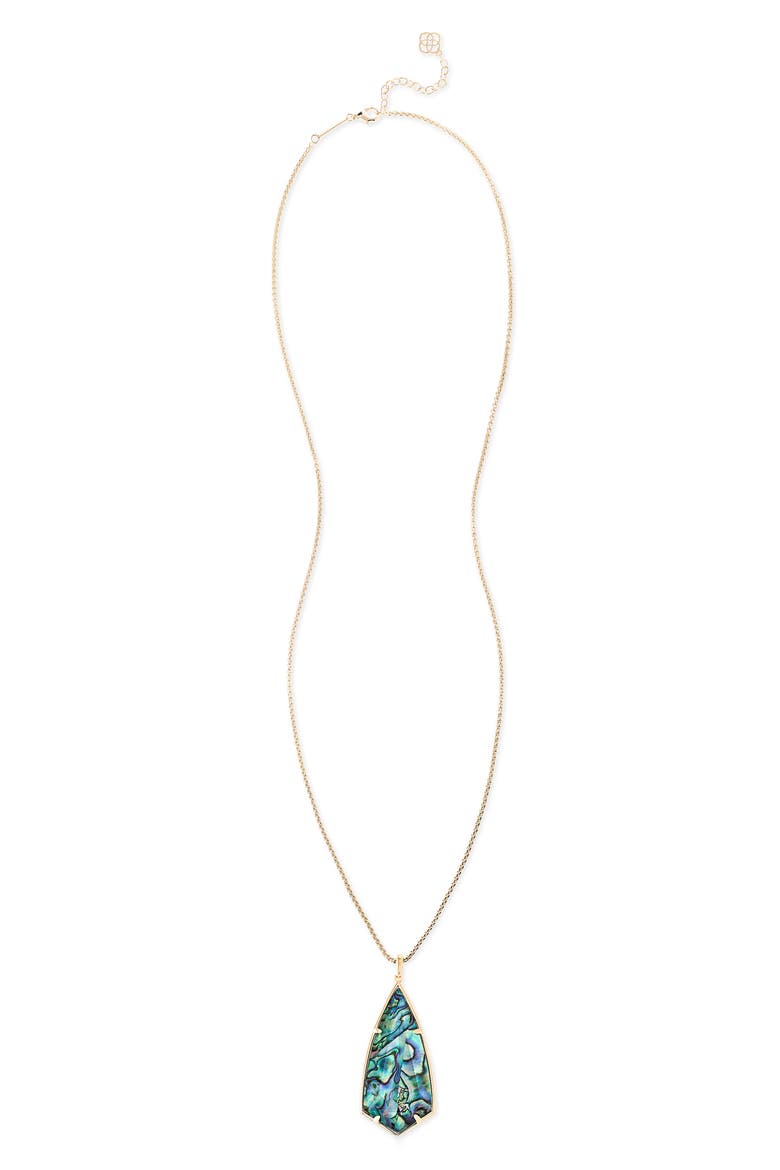 'Carole' Long Semiprecious Stone Pendant Necklace, Alternate, color, ABALONE SHELL/ GOLD