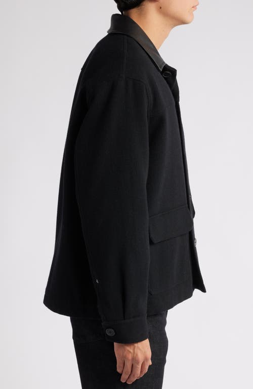Frame Denim Leather-trim Wool-blend Workwear Jacket In Black