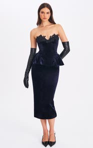 Miss Circle Pascha Lace Appliqué Strapless Peplum Maxi Dress