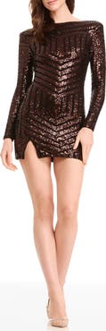 Dress the Population Nathalia Sequin Directional Stripe Long Sleeve Cocktail Minidress