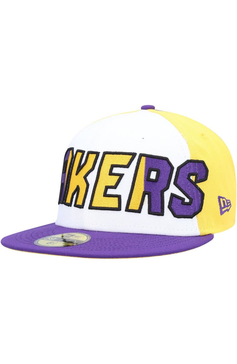 New Era Men's New Era White/Purple Los Angeles Lakers Back Half 9FIFTY Fitted Hat, Alternate, color, White