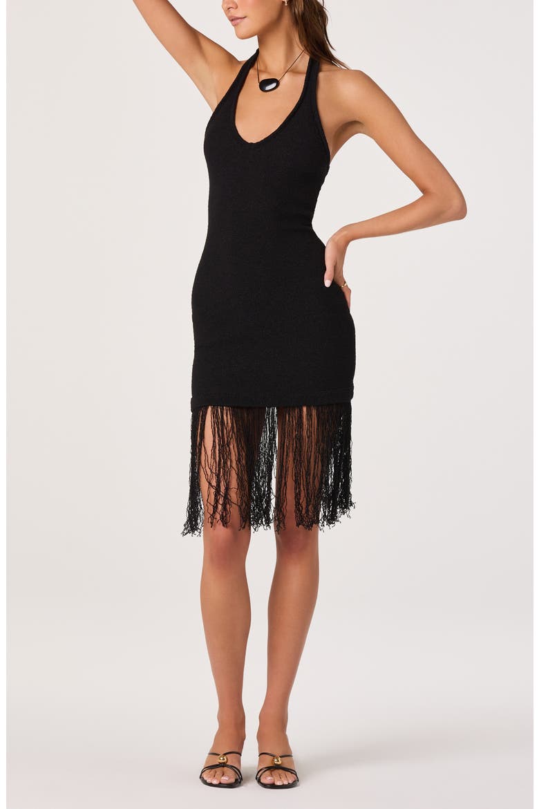 Kate Fringe Halter Neck Sweater Minidress, Alternate, color, BLACK