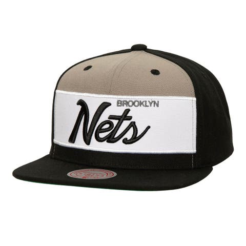 Men's Mitchell & Ness White/Black Brooklyn Nets Retro Sport Color Block Script Snapback Hat
