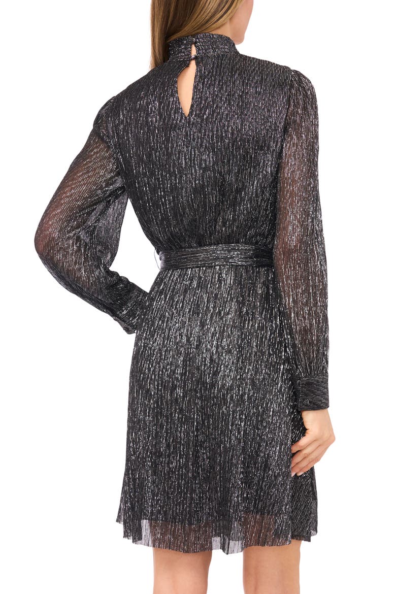 Metallic Long Sleeve Minidress, Alternate, color, BLACK/ SILVER