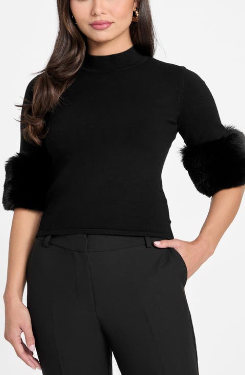 Faux Fur Cuff Festive Sweater