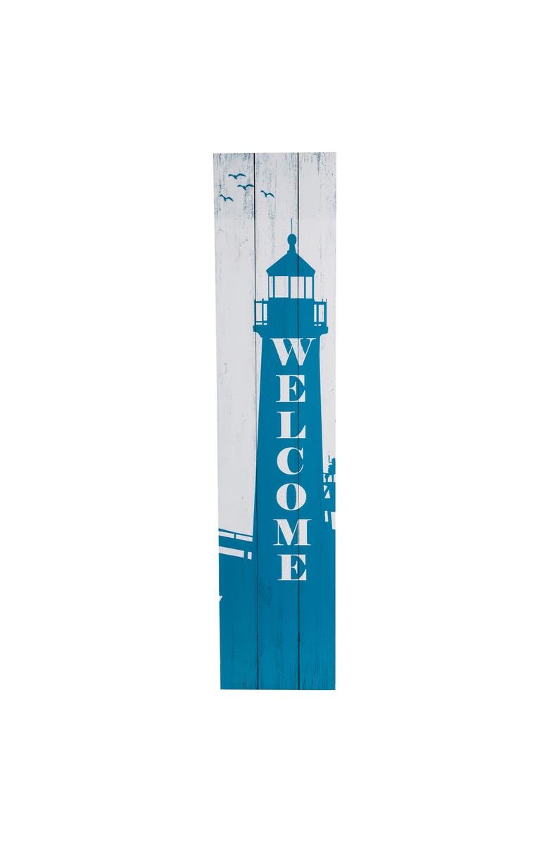 Northlight Weathered Lighthouse "Welcome" Porch Board Sign Decoration - 35.75", Main, color, Blue