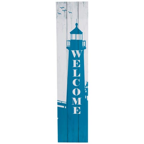 Weathered Lighthouse "Welcome" Porch Board Sign Decoration - 35.75"