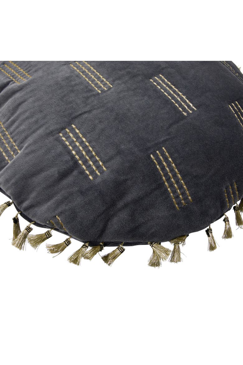 Cotton Velvet Pillow with Metallic Embroidery and Tassels, Alternate, color, Blue