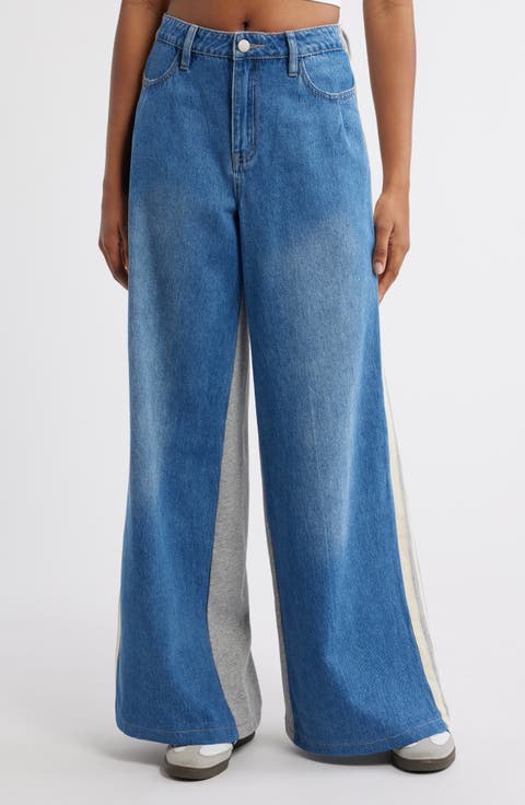 Stripe Wide Leg Jeans