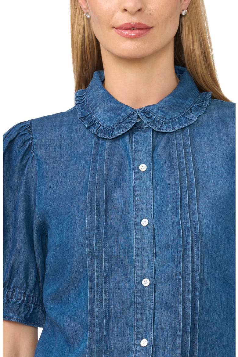 Ruffle Denim Shirt, Alternate, color, LIGHT BLUE WASH