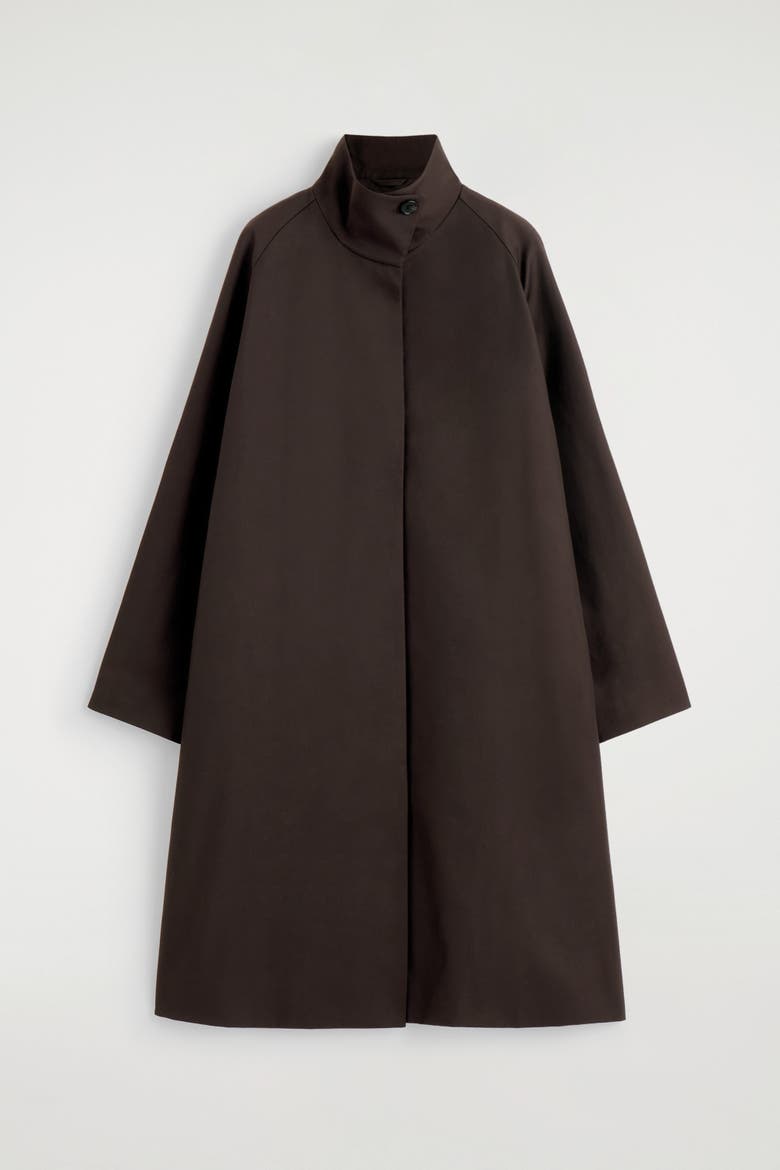 Oversized Mock-Neck Coat, Alternate, color, DARK BROWN