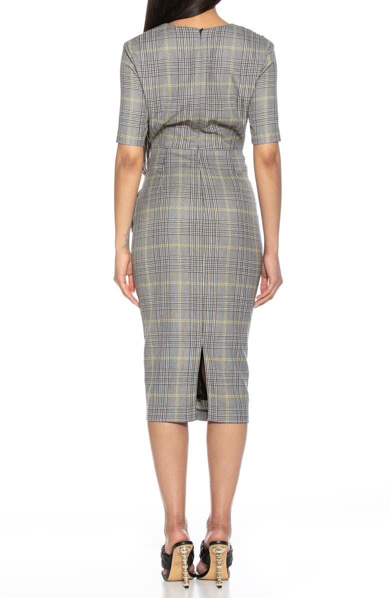 Alexia Admor Olive Plaid Elbow Length Sleeve Ruche Side Dress, Alternate, color, 