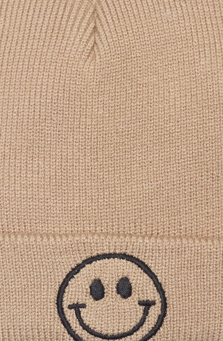 Capelli New York Kids' Smiley Embroidered Icon Knit Cuff Beanie & Mittens Set, Alternate, color, Taupe