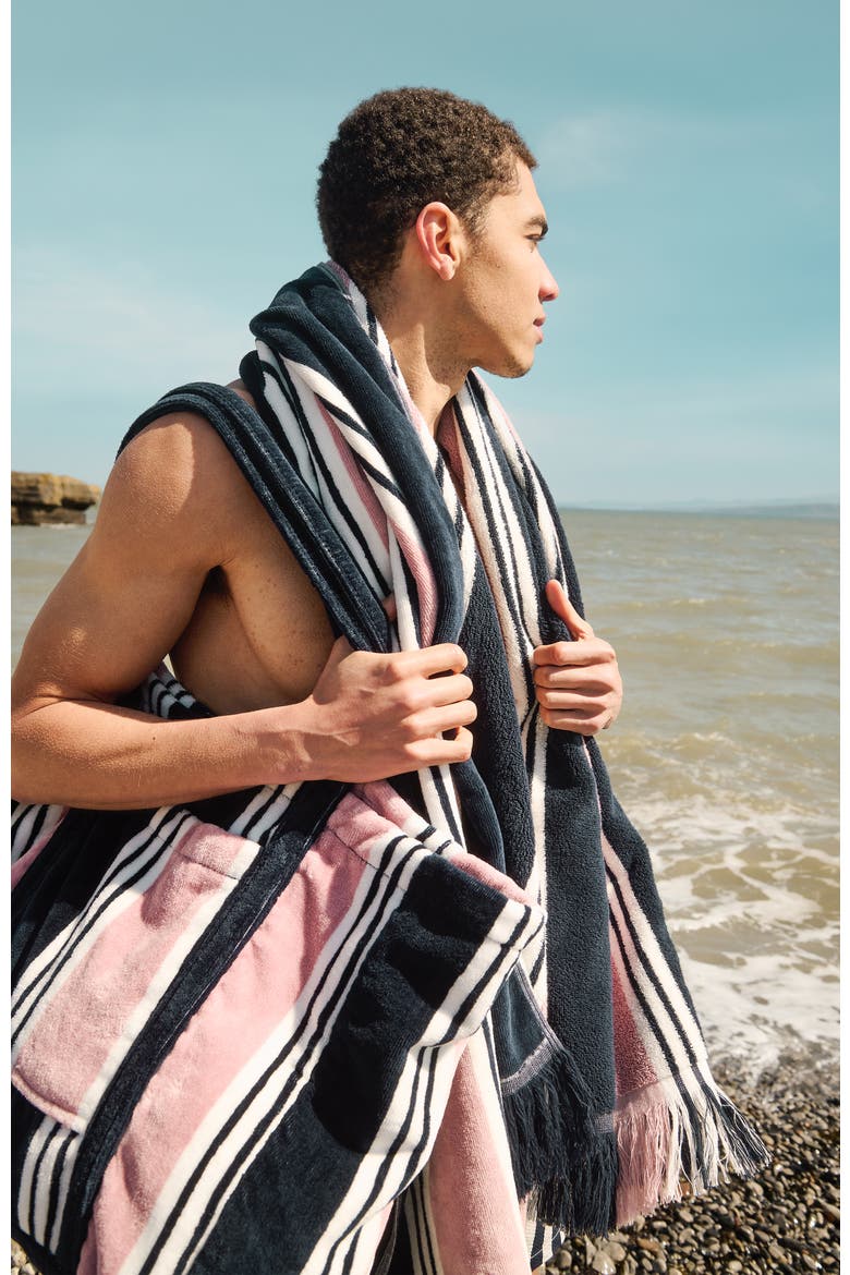 College Stripe Hammam Inspired Beach Towels, Alternate, color, Navy