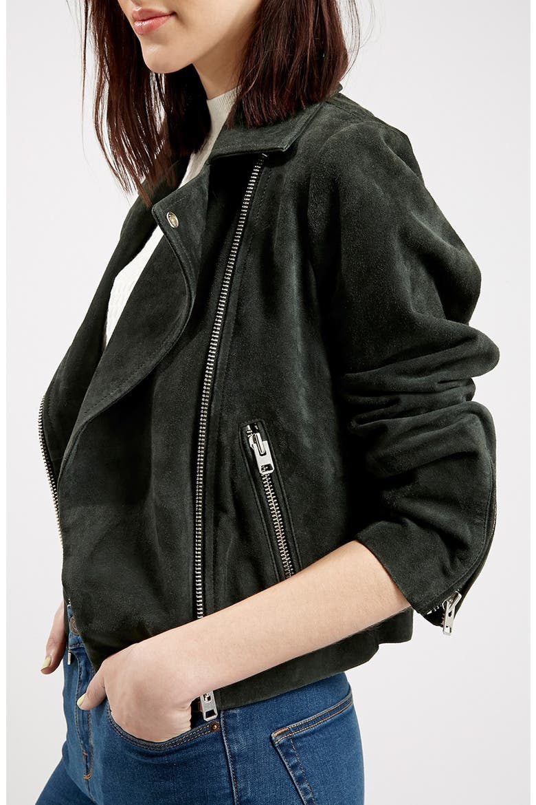 Suede Caddy Jacket, Alternate, color, DARK GREEN