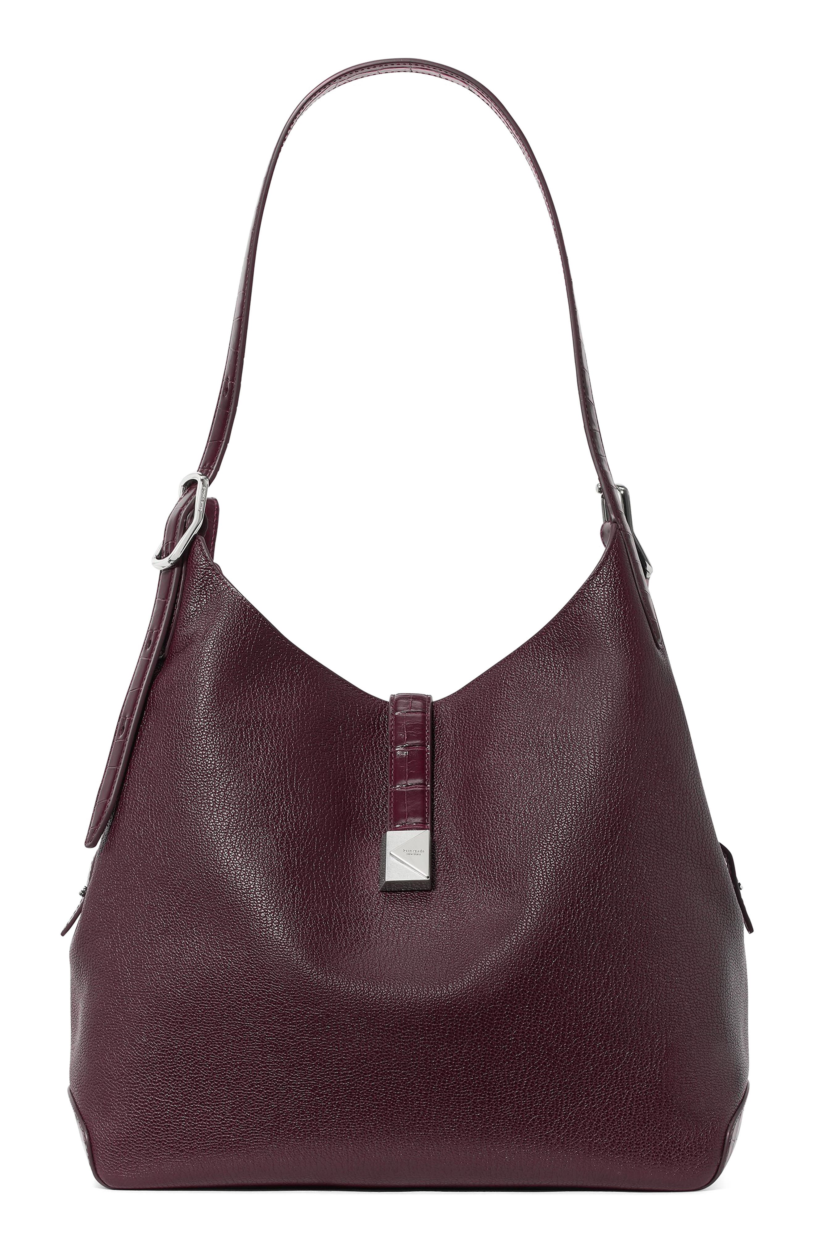 Deco Croc Embossed and Pebbled Leather Shoulder Bag, Main, color, BLACKBERRY JAM