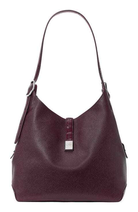 Deco Croc Embossed and Pebbled Leather Shoulder Bag