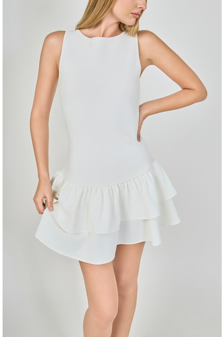 Mixed Media Tiered Ruffle Minidress, Alternate, color, IVORY