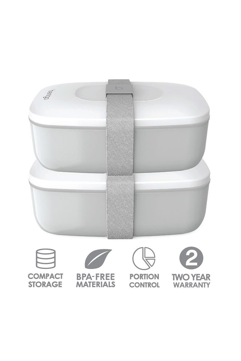 2-Pack of Classic All-in-One Stackable Lunch Box Solution - Blue, Alternate, color, GRAY