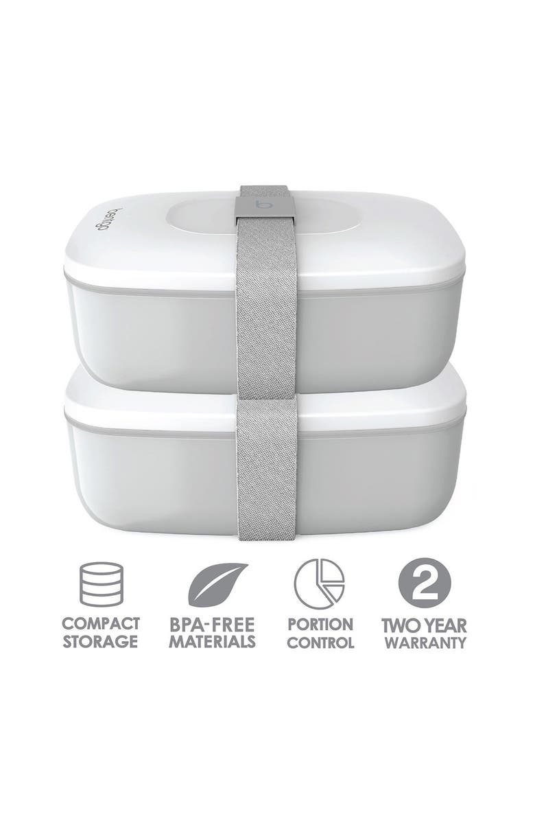 BENTGO 2-Pack of Classic All-in-One Stackable Lunch Box Solution - Blue, Alternate, color, Gray