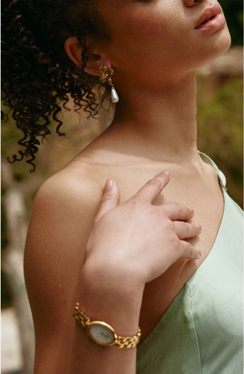 RC RETRO CHIC Iris Blossom Pearl Earrings, Alternate, color, Gold & White