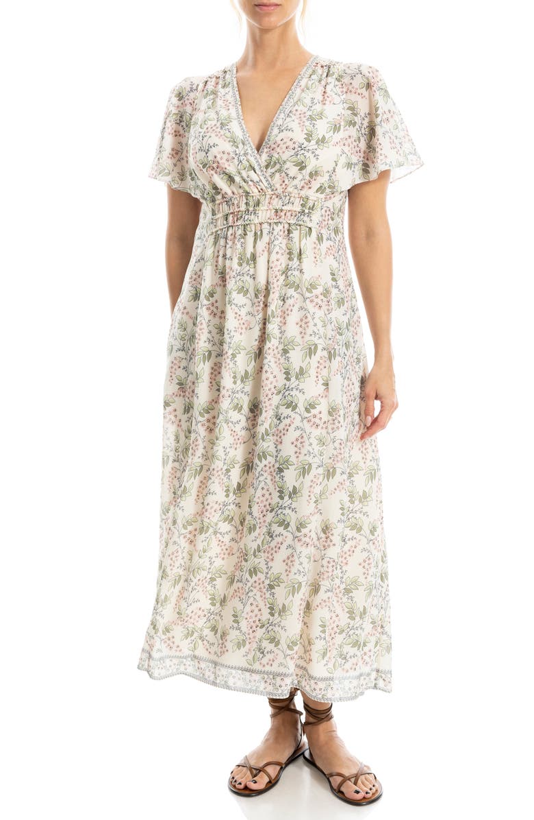 MAX STUDIO Surplice Neck Flutter Sleeve Midi Dress, Alternate, color, Floribun-Floribunda