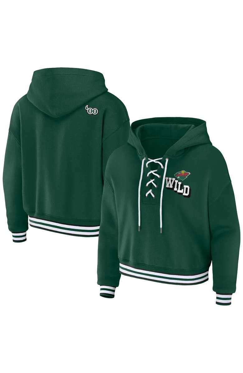 WEAR by Erin Andrews Women's WEAR by Erin Andrews Green Minnesota Wild Lace-Up Pullover Hoodie, Main, color, 