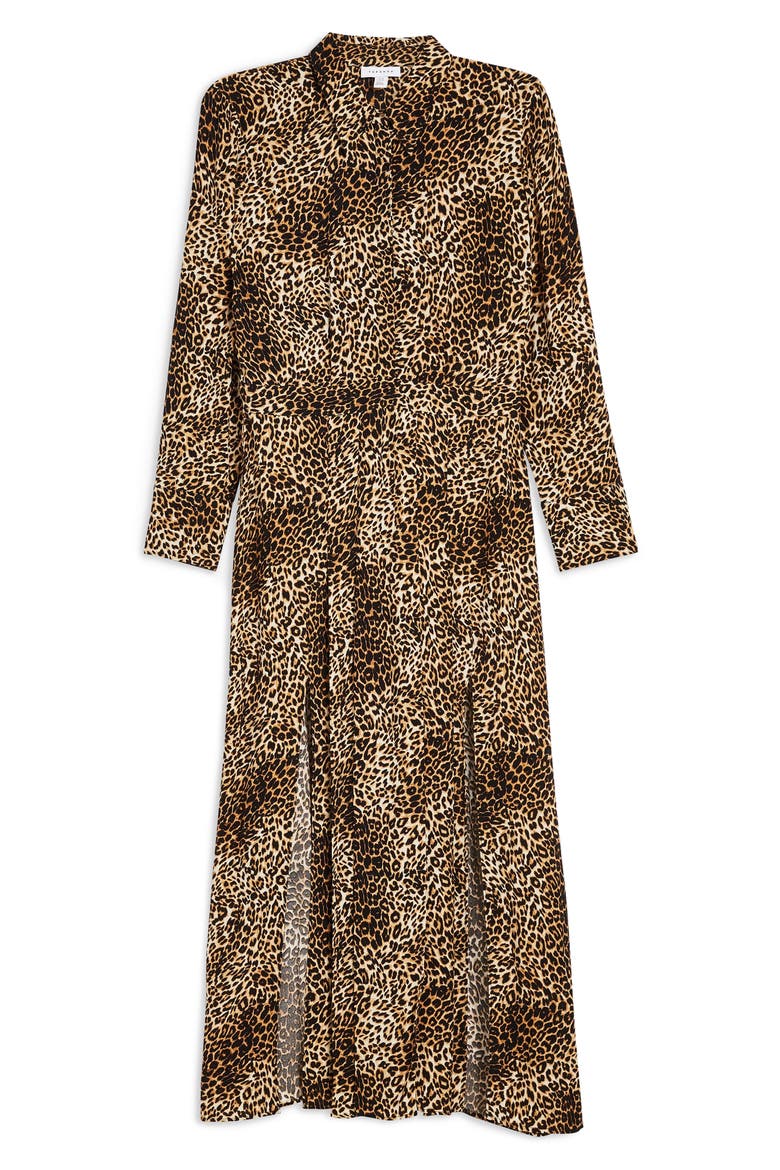 Print Pleated Shirtdress, Alternate, color, BROWN MULTI