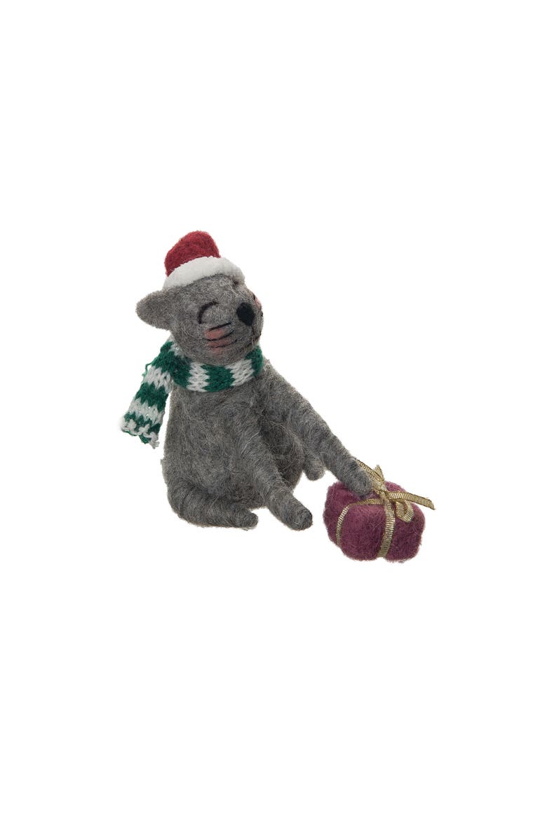 Grey Cat Santa Hat Figurine, Main, color, Gray