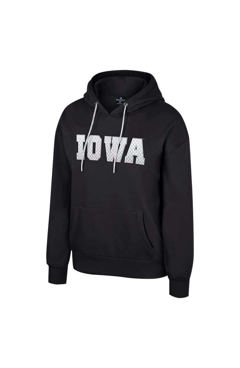 COLOSSEUM Women's Colosseum Black Iowa Hawkeyes Reflection Rhinestone Drawcord Pullover Hoodie, Alternate, color, Black