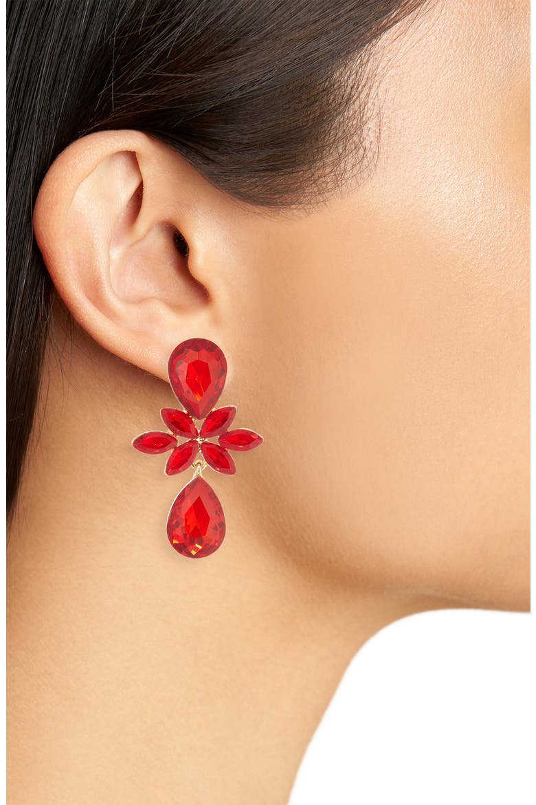 Crystal Drop Earrings, Alternate, color, GOLD/ RED