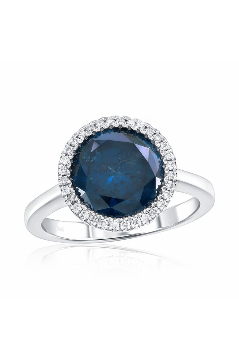 14K Gold Treated Blue Diamond & White Diamond Ring, Main, color, White Gold