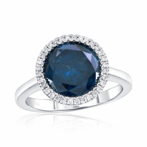 14K Gold Treated Blue Diamond & White Diamond Ring