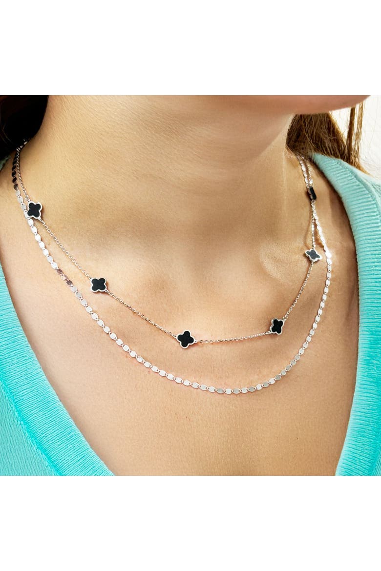 Mini Onyx Clover Necklace, Alternate, color, Onyx/ White Gold